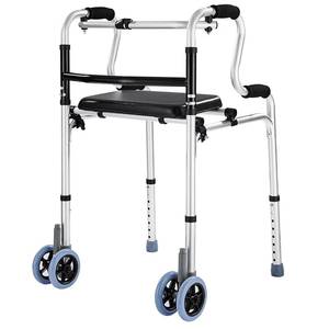 lot 1398 image: Folding Walker with Wheels and Seat 390LB,Auto Brake Double Front 5 Wheels, Lightweight, Aluminum Rolling Walker Mobility Aid - Retail $97