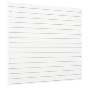 lot 1401 image: Slatwall Panel 4 FT x 4 FT, Interlocking Slat Wall Paneling, Wall Mounted PVC Wallpanel, Suitable for Garage Storage and Organizer, Slatwall Board, Shelves - White - Retail $100