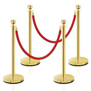 lot 1403 image: Crowd Control Stanchion, Rope Safety Barriers with 5 ft Red Rope, Red Carpet Poles for Theaters Hotels Clubs Party Ceremony, 4PCS - Retail $68