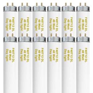 lot 1408 image: Konideke 48 Inch F40T12DL 40W 6500K Daylight Fluorescent Light Bulbs, 4ft T12 Linear Tube Lights F40T12865, 2650 Lumens, G13 Bi-Pin 12 Pack - Retail $90