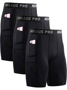 lot 1411 image: NELEUS Mens Compression Shorts with Pockets Workout Running Tights,3 Pack,6082,BlackBlackBlack,2XL