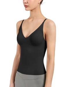 lot 1428 image: Womens Fit Camisole with Built in Bra - Spaghetti Straps Camis Tank with Chest pad One-Piece Cut Seamless (M, A-Style-Black) - Retail $33
