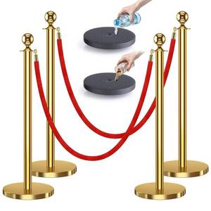 lot 1432 image: kaiyomi 4Pcs Stanchions with Red Velvet Ropes Set, 5 Feet Velvet Ropes and Posts Poles for Red Carpet Party Decoration and 360° Photo Booth (Golden) - Retail $72