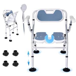 lot 1443 image: Heavy Duty Shower Chair for Inside Shower,550 lbs Foldable Shower Chair for Elderly and Disabled, Adjustable Height Chairs with Padded Arms and Back for Bathroom - Retail $90