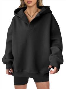 lot 1461 image: ANRABESS Womens Oversized Hoodies V Neck Sweatshirts Fleece Long Sleeve Pullover Y2K Clothes 2025 Fall Trendy Outfits Black XL - Retail $28