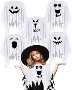 lot 1468 image: Xuhal 5 Pcs Group Halloween Costumes Ghost Pumpkin Butterfly Crayon Hippie Mexican Poncho Costume for Men Women Party Cosplay(Ghost) - Retail $26