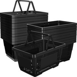 lot 1488 image: 20 Pcs Bulk Shopping Baskets with Handles, 20 L Plastic Grocery Basket 16.9 x 11.8 x 9.1 Portable Shopping Cart for Retail Stores Supermarket(Black) - Retail $142