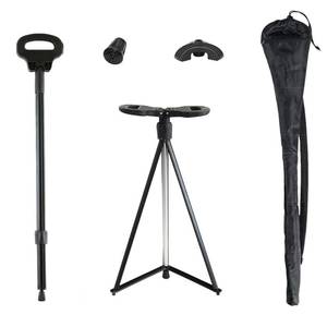 lot 1494 image: ALEVMOOM Walking Cane with seat,Lightweight Aluminum Triangular Construction Folding Cane, Portable Cane Seats for Women Men Seniors Capacity 440lb - Retail $63