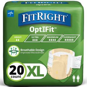lot 1604 image: FitRight Adult Diapers, Extra Heavy Absorbency, XL (Waist Size 56in-64in), 20 Count, OptiFit Incontinence Briefs for Men and Women, Disposable, Moisture Wicking, Leak Protection,