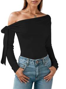 lot 1617 image: Off The Shoulder Tops for Women, Long Sleeve Going Out Crop Asymmetrical Slim Fit Fall Shirts Black Medium