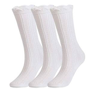 lot 1618 image: EPEIUS 3 Pairs Little Girls Cotton Uniform Knee High Socks Kids Boys Tube Ruffled Stockings for 6-8 Years,White