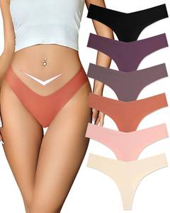 lot 1631 image: FINETOO Seamless Thongs for Women Sexy No Show Panties Invisible V-waisted Stretch Ladies Underwear 6 Pack (XS