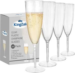 lot 1633 image: Lillian Tablesettings 96 Count Premium Champagne Flutes 6 oz. Clear Hard Plastic 1-Piece Disposable Glasses, Value Box Retail- $87