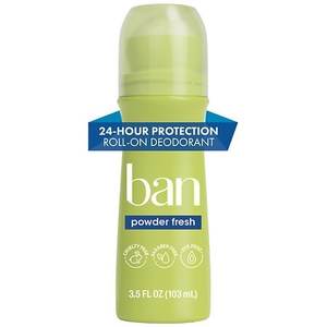 lot 1642 image: Ban Antiperspirant Deodorant Invisible Roll-On for Women and Men  Powder Fresh  3.5 oz