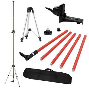 lot 1708 image: MOETER 12 Ft.3.7M Telescoping Laser Level Pole, Adjustable Laser Pole with Tripod, 14-20 and 58-11 Threaded Adapter of Rotary and Line Lasers Retail- $55