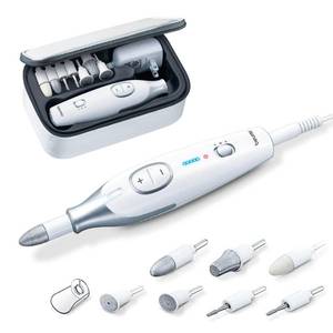 lot 1712 image: Beurer MP42 Nail Drill, 7-in-1 Nail Kit with Strong Sapphire Nail Drill Bits, Electric Nail File and Nail Buffer Includes Bright LED Light, Pedicure Kit and Manicure Set with Storage Case, Retail $40
