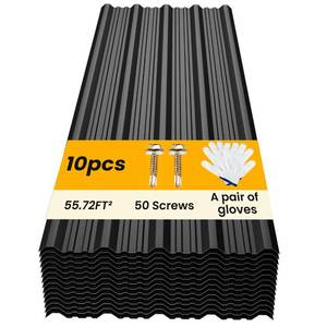 lot 1721 image: BOBIBAN 10 pcs Metal Roofing Panels - Corrugated Galvanized Roof Panels L45.28x W17.72 Inch, Waterproof Tin Roof Sheets for Garages,Sheds, Stables and Mobile Homes, Includes Screws(Black,L45.28-10) Retail- $90