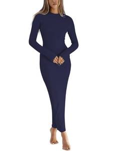 lot 1743 image: Dressmine Womens Bodycon Midi Dresses Fall Sexy Wedding Party Dresses Trendy Going Out Long Sleeve Maxi Dress 2026 Navy Blue,S