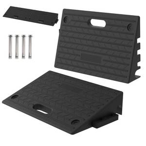 lot 1755 image: 4.3 Rise Rubber Threshold ramp for DoorwayCars, StepStair Rubber ramp with with Non-Slip Surface for wheelchairsCurbshed, 2200Pounds Load Capacity. Retail- $60