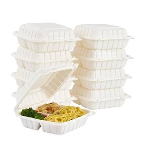lot 1756 image: 8X8 3Compartment 50-Pack Plastic Clamshell Take Out Food Containers, Heavy Duty To-go Disposable Lunch Box For Cake, Sandwich, Salad, Dessert, Restaurant Meal Prep Packaging Catering Hinged Container Retail- $32