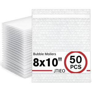 lot 1757 image: JTIEO 50 Pack Bubble Mailers 8x10 Thick Padded Envelopes Large Mailing Envelopes Clear Bubble Padded Cushioning Mailers Bubble Bags for Packaging Small Business Retail- $23