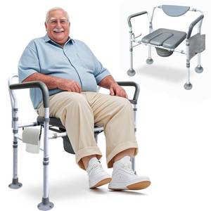 lot 1768 image: Aliseniors Heavy Duty Bedside Commode, 500lbs Extra-Wide Bariatric Commode Chair for Adults & Seniors, Portable Toilet Seat with Arms, Adjustable Potty Chair Bucket with Lid, Tool-Free Assembly Retail- $170