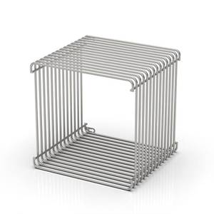 lot 1911 image: KHOXRMW Square Geometry Retro Side Table Prime-Stainless Steel Linear Metal End Table, Iron Multi-Purpose Desktop Shelf (Silver), Retail $240