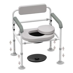 lot 1921 image: Adjustable Medical Bedside Commode Chair with Padded Backrest, Height Adjustable, Drop Arm Support Retail- $91
