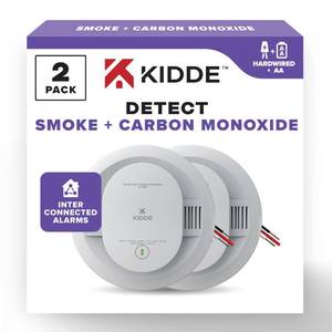 lot 1930 image: Kidde Hardwired Smoke & Carbon Monoxide Detector, AA Battery Backup Smoke Alarm, Interconnectable, LED Warning Light Indicators, 2 Pack Retail- $88