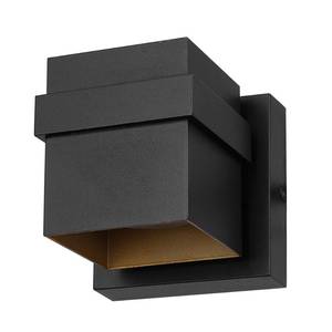 lot 1932 image: GLOBE Electric 60000022 11.5W LED Integrated Outdoor Wall Sconce, Matte Black, Gold Accent, 400 Lumens, 3000 Kelvins, 90 CRI, Front or Back Porch Decor, Modern Minimalist Exterior Lighting, Retail $50