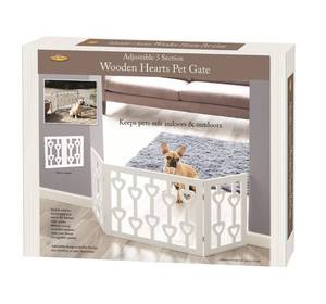 lot 1939 image: IndoorOutdoor Solid Wood Heart Freestanding Foldable Adjustable 3-Section Pet Gate, Retail $45