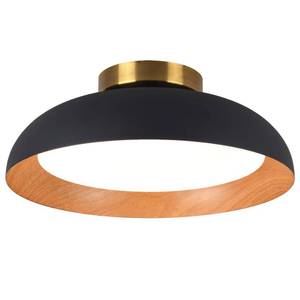 lot 1948 image: Bargeni Flush Mount Ceiling Light,12.5 inch LED Ceiling Light Fixture,5CCT Dimmable2700K-6000K20W, Matte Black with Wood Accent,Mid Century Light Fixtures Ceiling Mount,ETL Certified, Retail $50