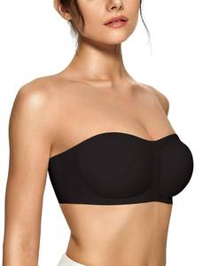 lot 1950 image: OEAK Womens Strapless Bras Push Up Bandeau Bra Non Slip Wireless Supportive Padded Bras Seamless Comfortable Tube Bra Black Medium