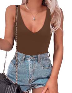 lot 1960 image: SAUNGKUAI Womens Bodysuit Sexy Plunge Deep V Neck Backless Sleeveless Tank Thong Body Suits Outfits for Going Out Brown L
