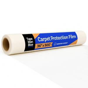 lot 1970 image: TapeManBlue Carpet Protection Film, 36 inch x 500 Foot roll, Self Adhesive Plastic Carpet Protector Film with Clean Removal &amp Easy Unwind, Strong and Durable Covering for Construction, Retail $125