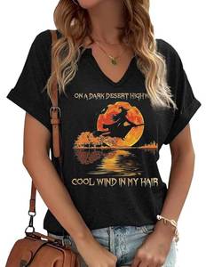 lot 1971 image: Womens Sanderson Sisters V Neck Shirts Halloween On a Dark Desert Highway Cool Wind in My Hair Short Sleeve Tee Holiday Autumn Tops(XXL,H-Black-1)