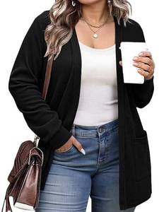 lot 1972 image: Halife Plus Size Cardigans for Women Open Front Flowy V-Neck Cardigan Sweater with Pockets Black 3XL
