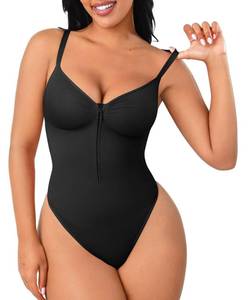 lot 1974 image: FeelinGirl Shapewear Tummy Control for Women Zip Shapewear Bodysuit Thong V-Neck Body Suit Seamless Body Shaper Medium