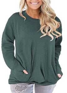 lot 1987 image: ROSRISS Womens Plus Size Pullovers Casual Blouse Loose Tunic Long Sleeve Tops Dark Green 24W