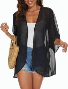 lot 1999 image: Womens Kimono Cardigans Beach Cover ups Swimwear Puff Sleeve Loose Casual Summer Tops (Black,3XL)
