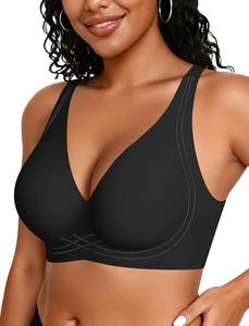 lot 2000 image: OEAK Womens Comfortable Deep V Bras Wireless Push Up Seamless Full Coverage Bralettes Supportive Bra Raceback Tshirt Bras Black,L