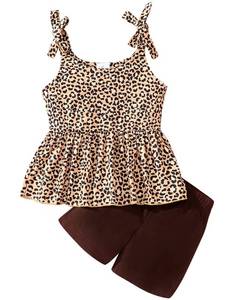 lot 2009 image: zarmfly Baby Girls Clothes Set Toddler girl Leopard Print Ruffle Tank Top and Shorts 2 Piece Summer Outfit Set 2t