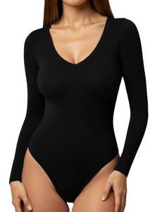 lot 2015 image: YOGINGO Womens Long Sleeve Deep V Neck Bodysuits Tops Going Out Body Suits for Women Fashion Tank Top Leotards Outfits Jumpsuits Halloween Fall Dupe Tummy Control Clothes Low Back Black M