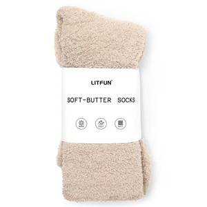 lot 2018 image: Litfun Fuzzy Socks for Women Cozy Fluffy Winter Warm Sleep Socks Super Comfy and Soft, Stone, L