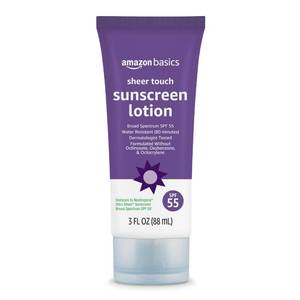 lot 2042 image: Amazon Basics Sheer Facial Sunscreen SPF 55, UVAUVB Protection, Water Resistant (80min), Formulated without Octinoxate & Oxybenzone, 3 fl oz