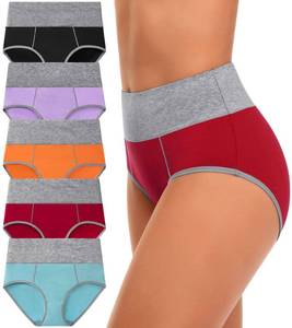 lot 2045 image: CULAYII High Waisted Underwear for Women Cotton Briefs Full Coverage Soft Breathable Ladies Panties Large