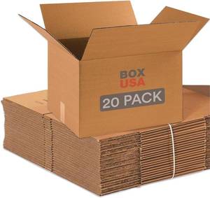 lot 2047 image: BOX USA Moving Boxes Medium 20-Pack 18x14x12 - Corrugated Cardboard Box for Shipping, Mailing, Packing, Packaging and Storage Retail- $48