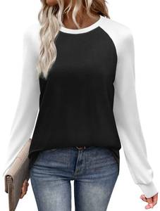 lot 2050 image: WIHOLL Womens Tops Raglan Long Sleeve Shirts for Women Color Block Casual Tops Early Fall Fashion Clothes School Outfits for Teachers Basic Tees Winter Clothing Fall Outfits for Women 2025 Black 2XL