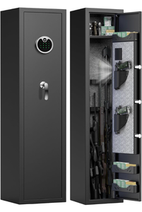 lot 34654 image: Fireproof Gun Safe for Home Rifle and Pistols, Digital Long Gun Safe for Rifles and Shotguns with Pistol Bag and Metal Box, Rifle Safe with Backlit Keypad and Mute Function - Retail $199