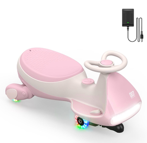 lot 34657 image: FanttikRide N7 Pro Electric Wiggle Car, Rechargeable Battery, CyberWiggle, 2 in 1 Swing Car, 2 Speeds Max 4 Mph, Anti-Rollover, Flashing Wheels, Bluetooth, for Ages 3 and Up, 150 Lbs,Pinkish White - Retail $149